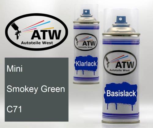 Mini, Smokey Green, C71: 400ml Sprühdose + 400ml Klarlack - Set, von ATW Autoteile West.